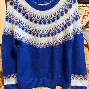 Elegant Blue Nordic Pattern Sweater